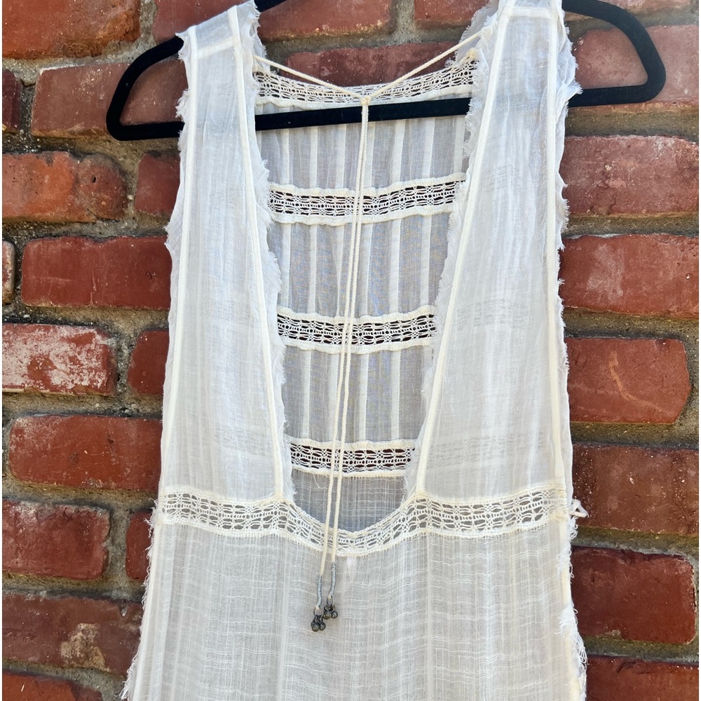 Boho White Lace Trim Open Side Sleeveless Tunic Cover Up Vest - Picture 5 of 9